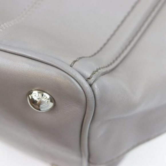 Prada Vitello Daino Top Handle Two Way Grey Leather Chrome Satchel - Picture 7 of 9
